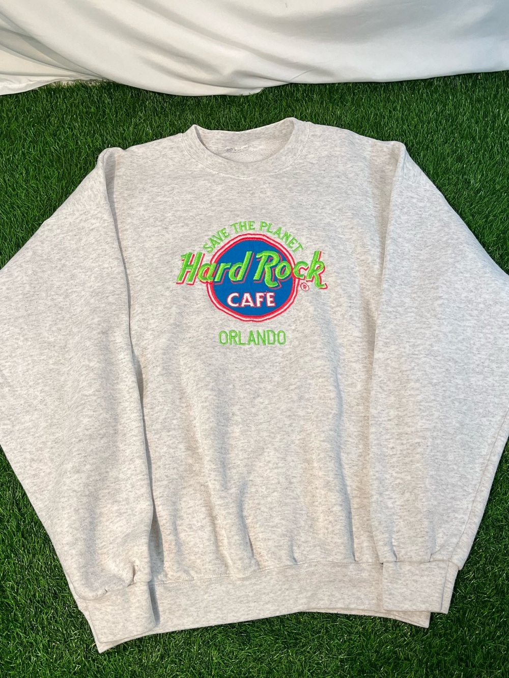 Vintage 90s Save The Planet Hard Rock Cafe Gray Crewneck Sweatshirt Mens XL